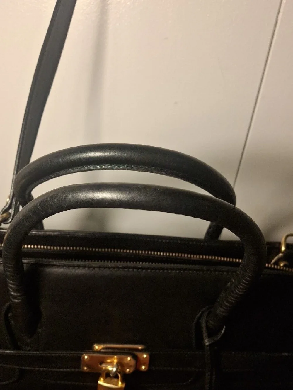 Black Leather Briefcase with Top Handle and Shoulder Strap